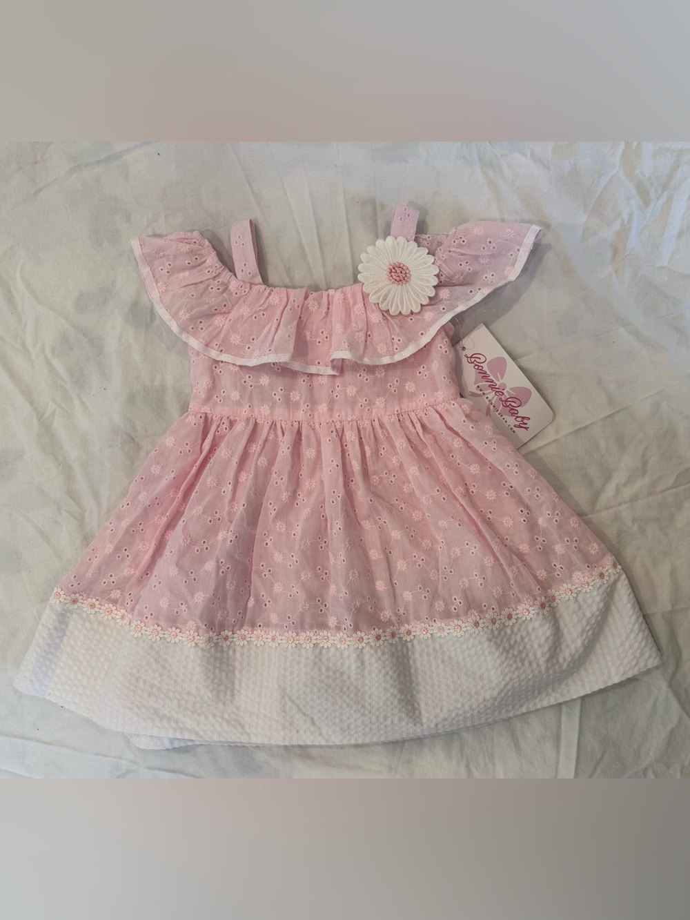 NWT Bonnie Baby Pink Eyelet Floral Dress 18M Special Occasion